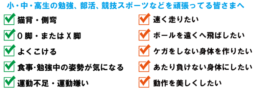 こんな悩みはありませんか?猫背・O脚・X脚・怪我をしない